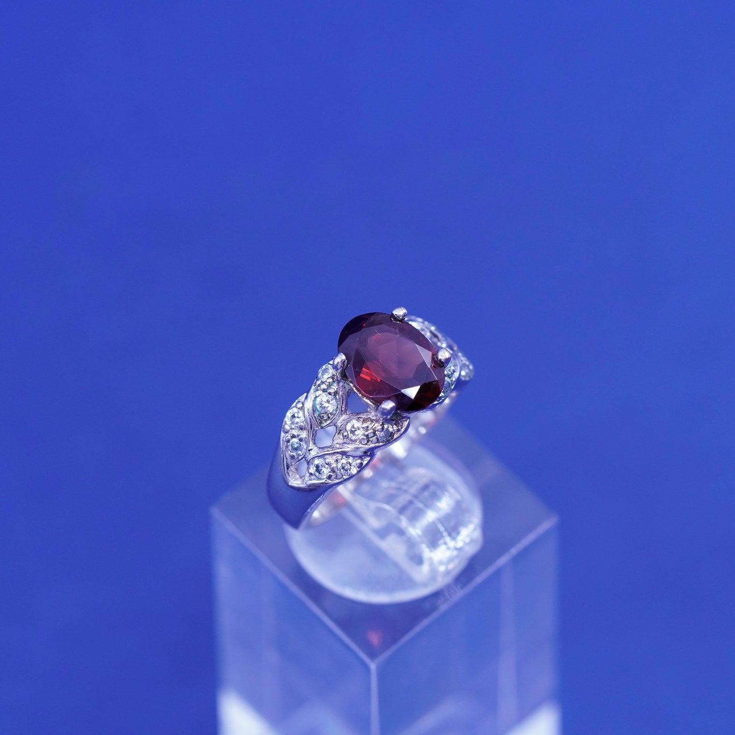 Size 5, vintage ADI Sterling 925 silver handmade ring with heart Ruby and cz