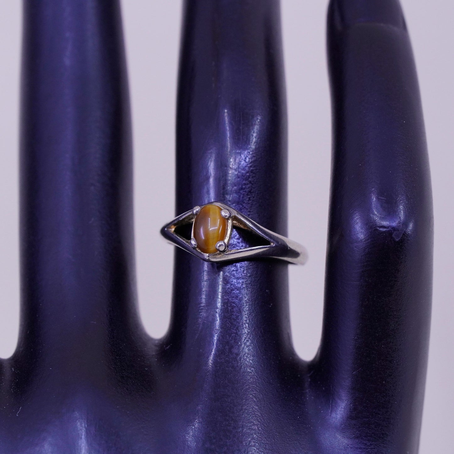 Size 5, Vintage sterling silver handmade 925 ring with golden tiger eye