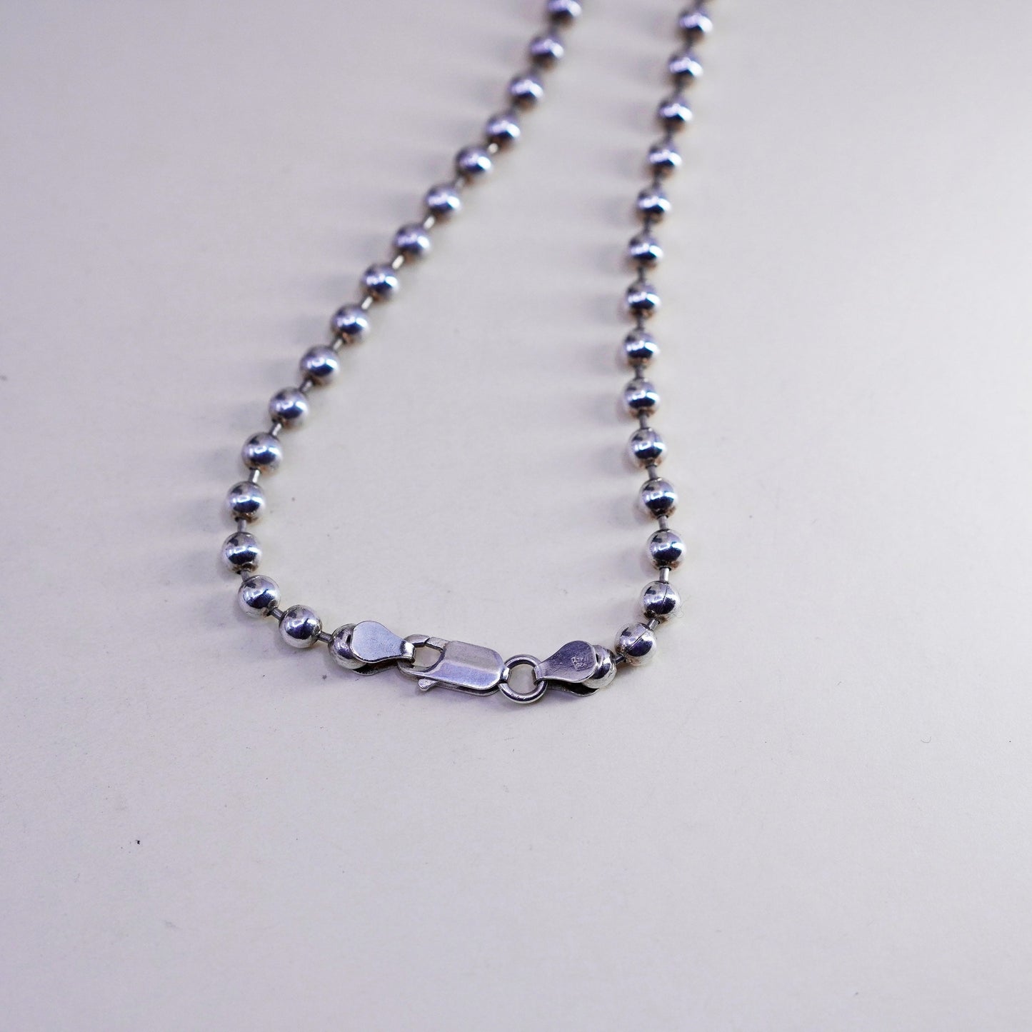 24” 5mm, Vintage Italy sterling 925 silver beads chain necklace