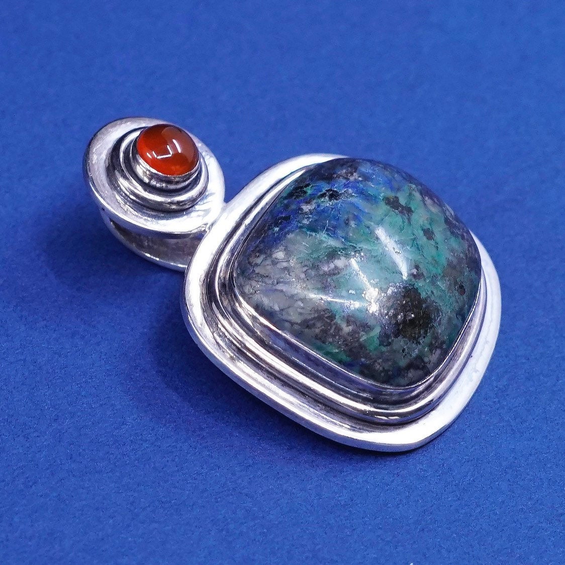 vtg Native American navajo Sterling 925 silver pendant w/ turquoise N carnelian