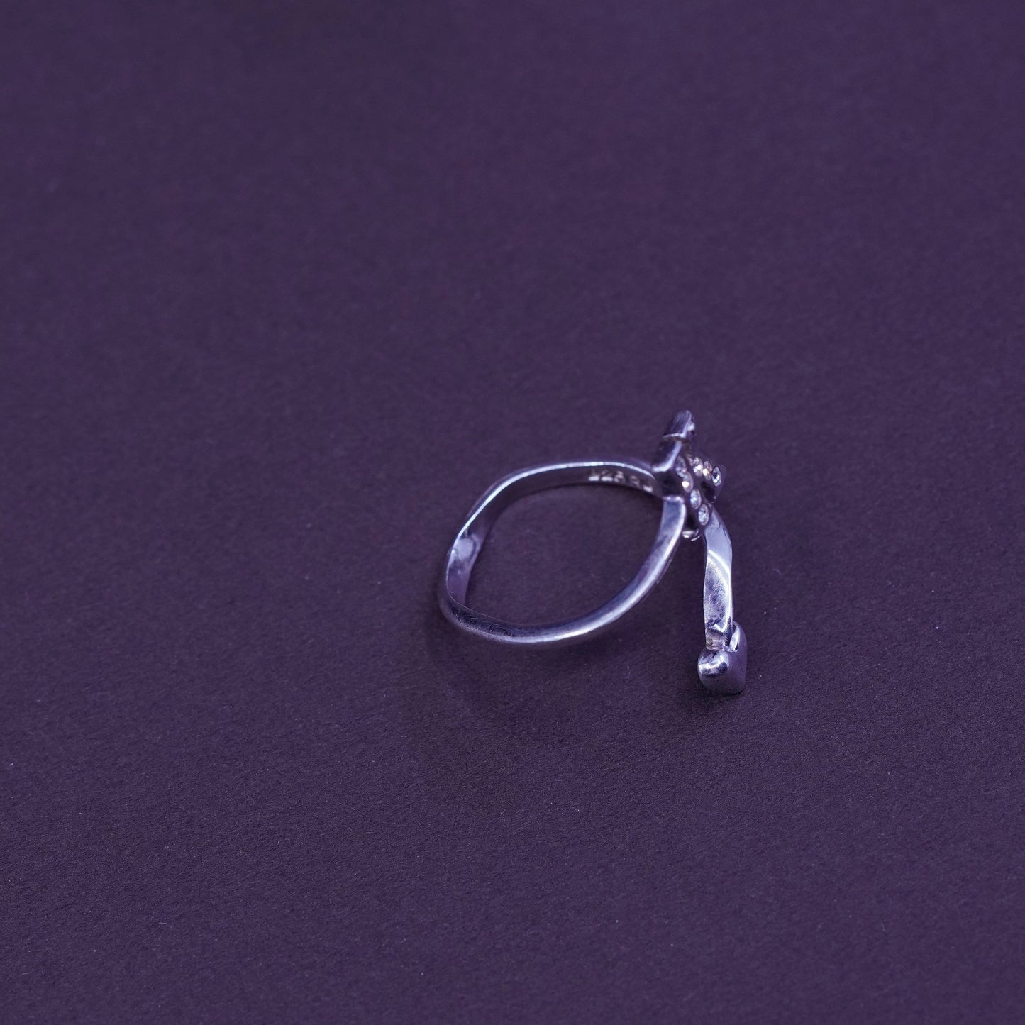 Size adjustable, vintage PQ Sterling silver ring, 925 initial letter band K cz