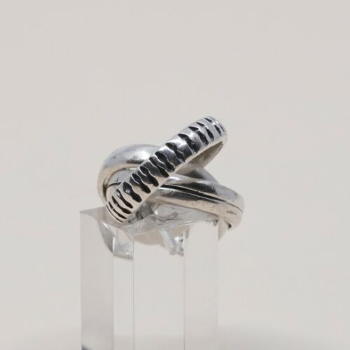 Size 9, Vtg Sterling Silver handmade Ring. 925 modernist, Entwined Bold band