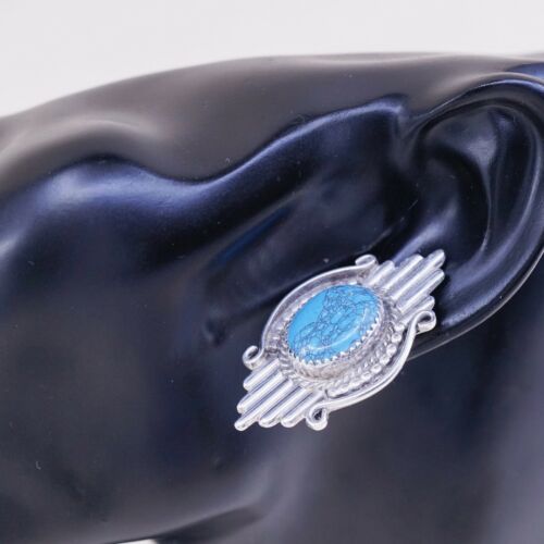 Navajo Jacob Kahe handmade Sterling 925 Silver Ribbed earrings W/ Turquoise