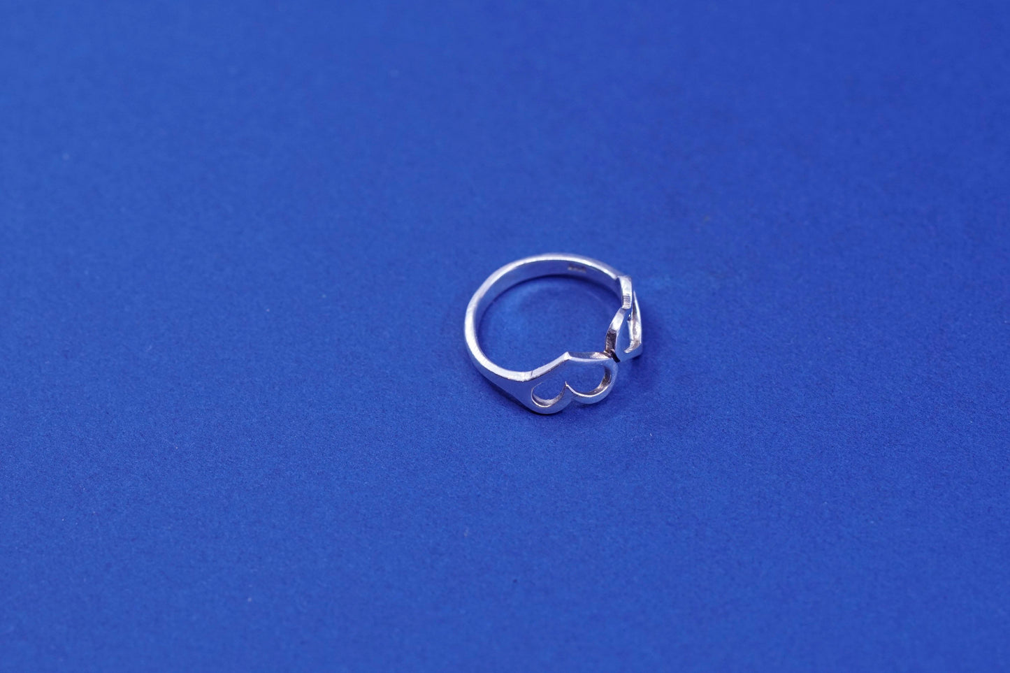Size 5, vintage sterling silver handmade ring, 925 double heart band