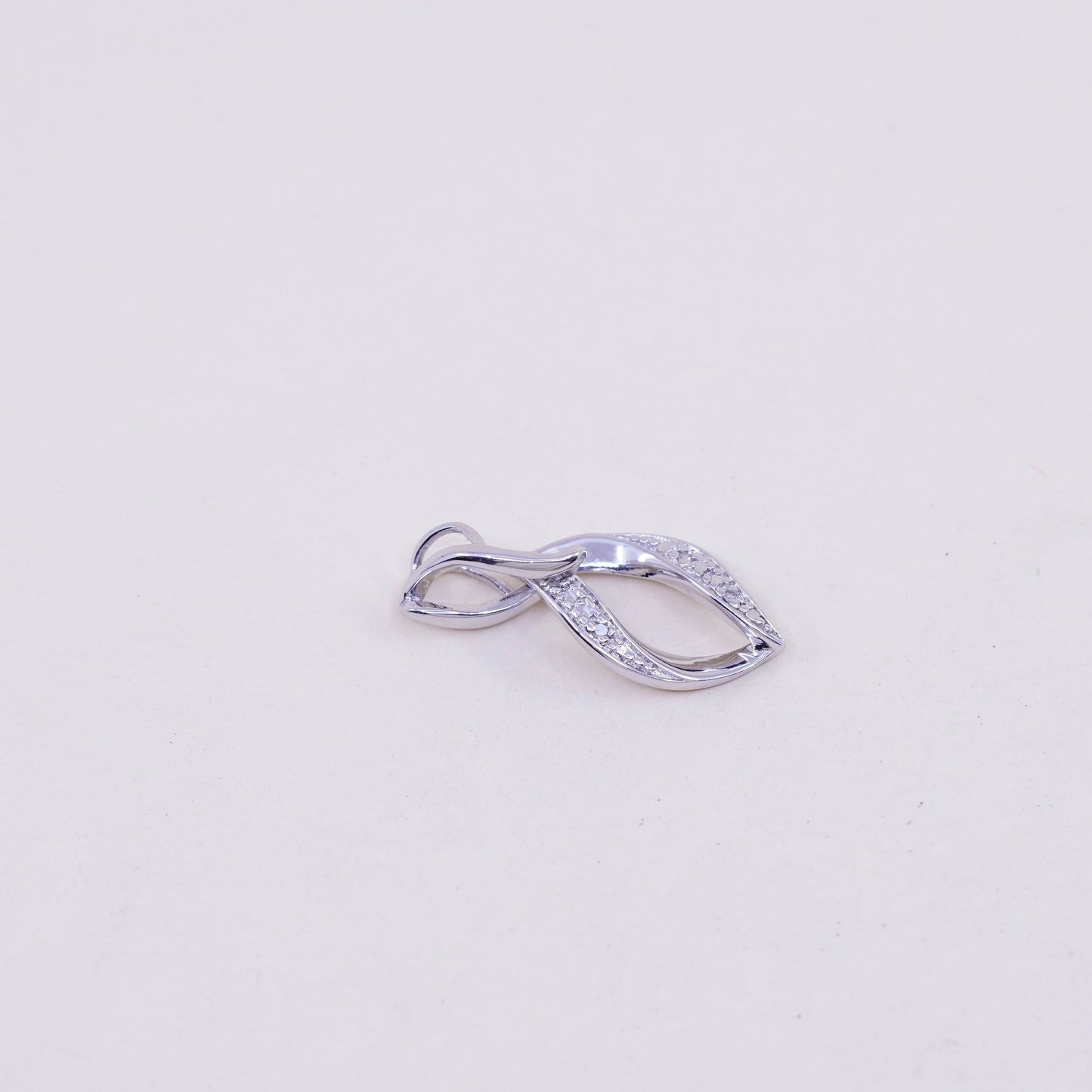 vintage Sterling silver Pendant, 925 entwined teardrop with real diamond