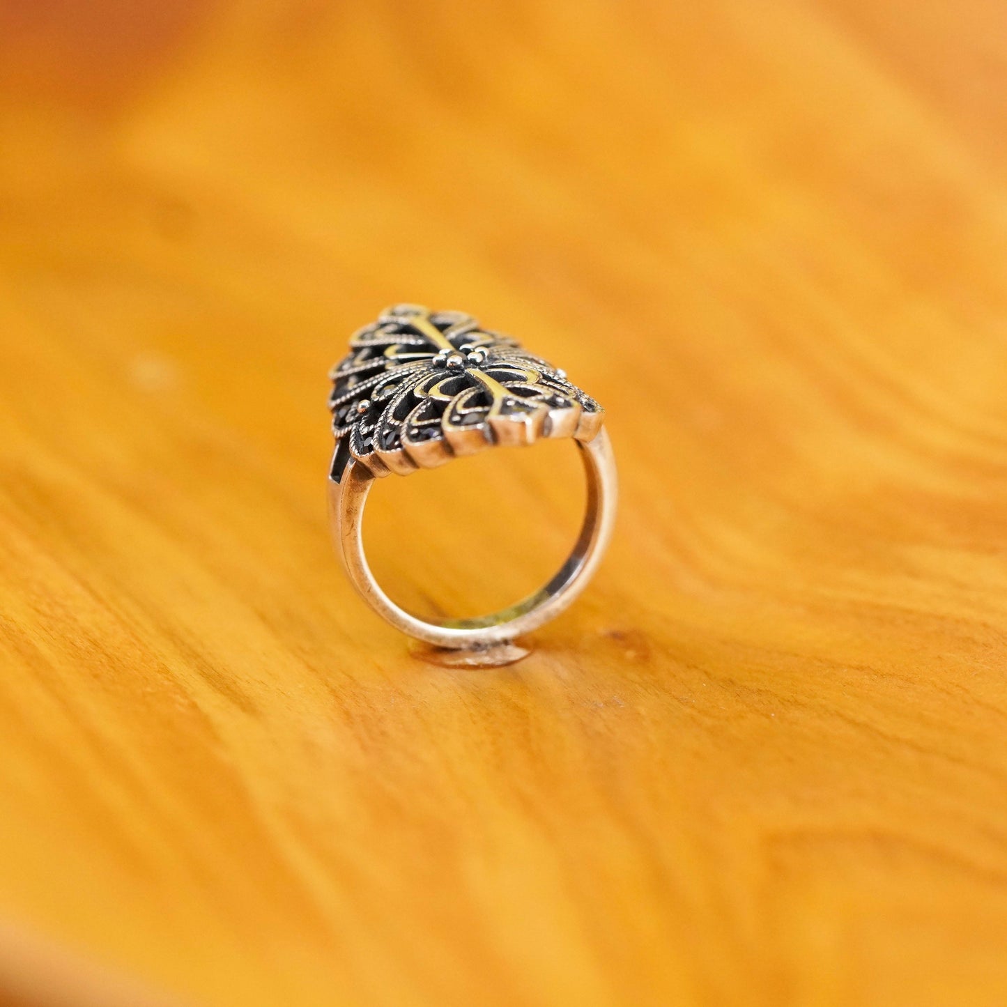 Size 7.25, Sterling silver handmade ring, southwestern, 925 band marcasite