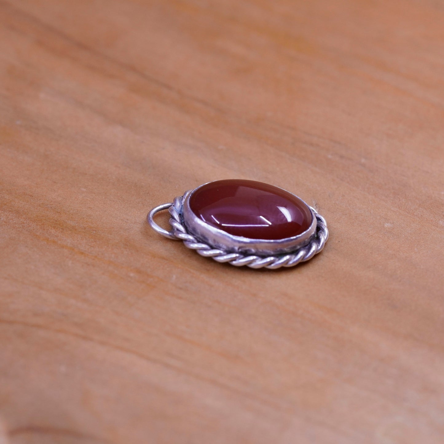 Vintage sterling 925 silver Handmade charm Pendant with oval Carnelian