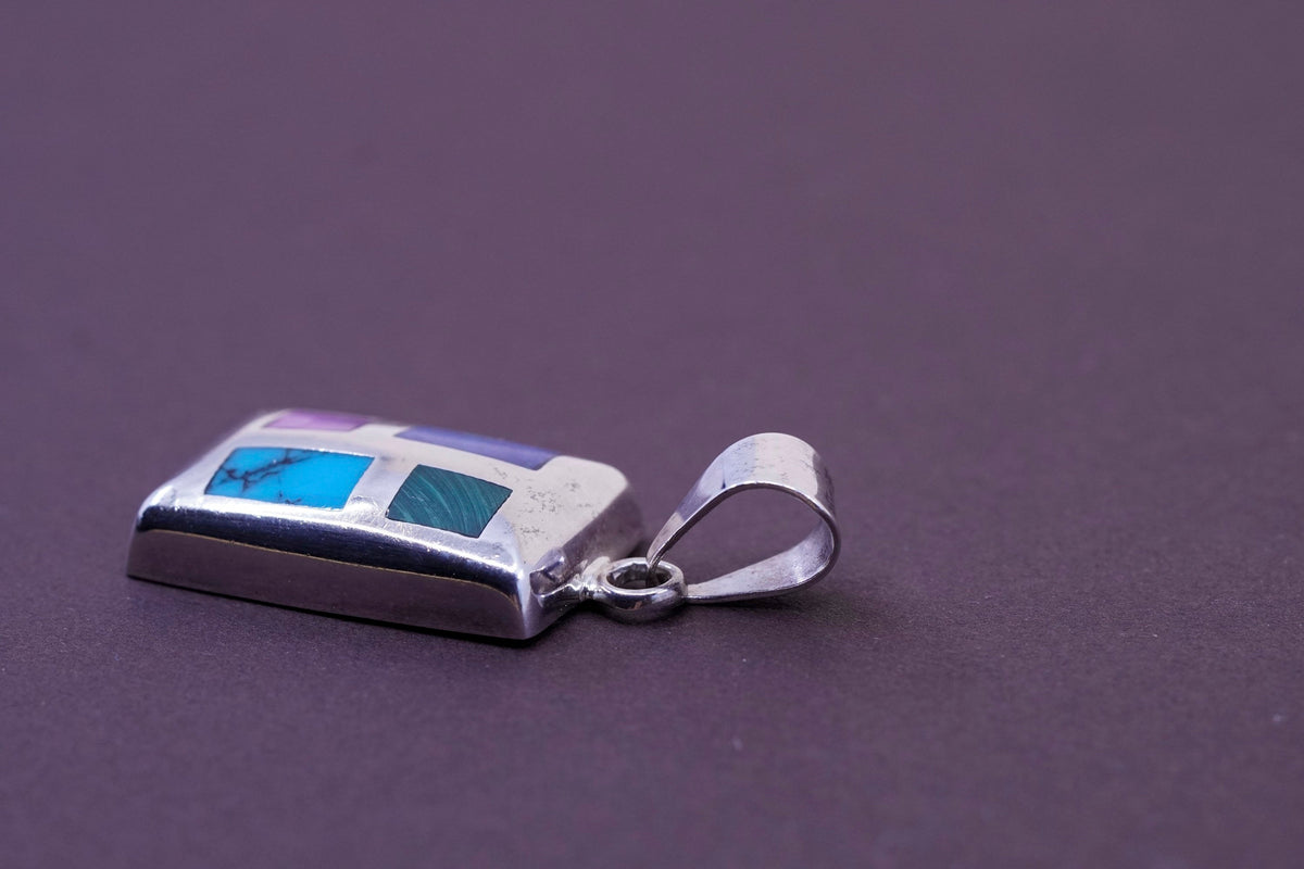 vtg silpada Sterling 925 silver pendant with square turquoise malachite onyx