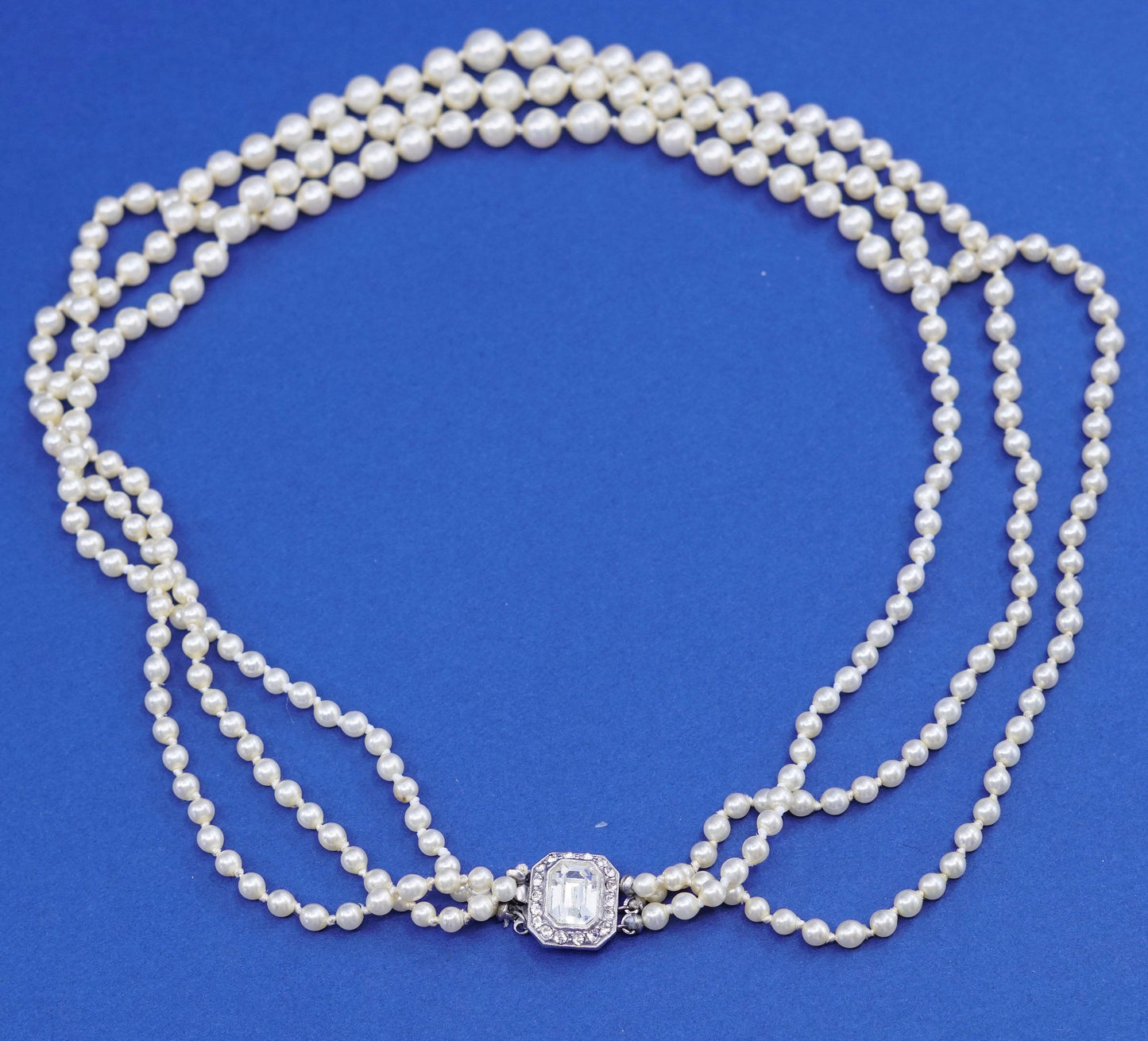 14”, vintage imperial sterling Silver multi strand necklace with genuine pearl