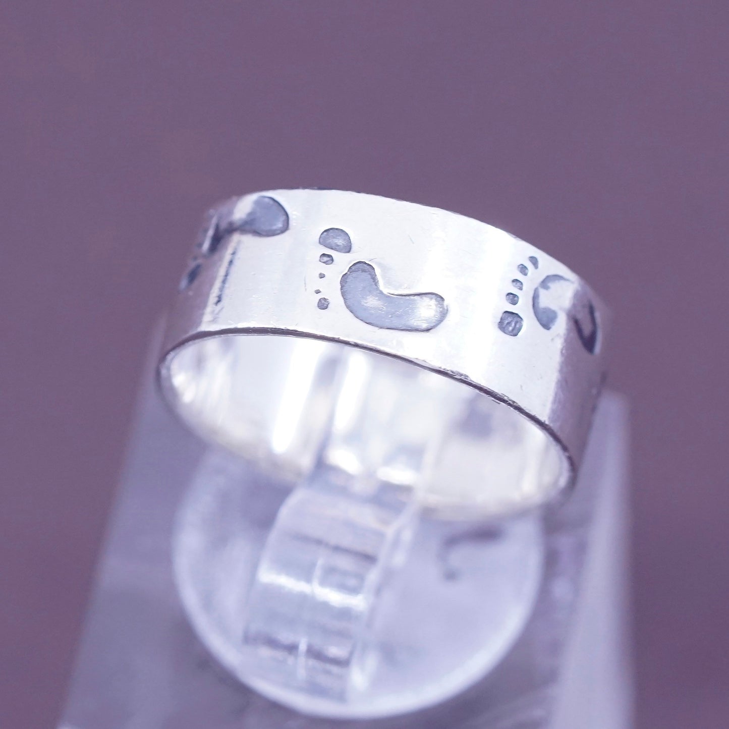 Size 5.5, vintage Sterling silver handmade ring, 925 band with footprint