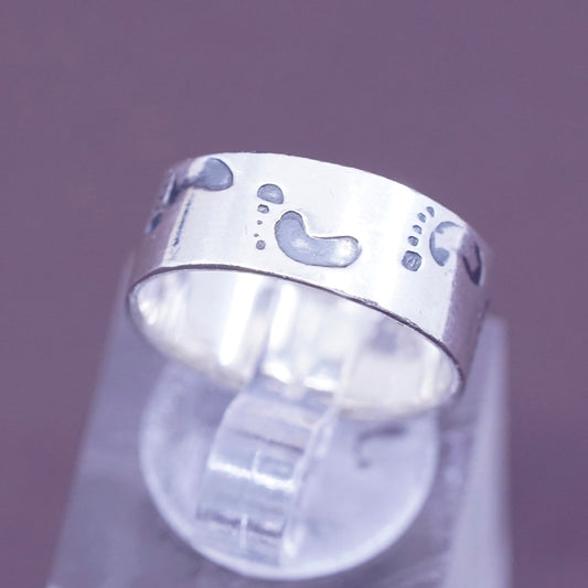 Size 5.5, vintage Sterling silver handmade ring, 925 band with footprint