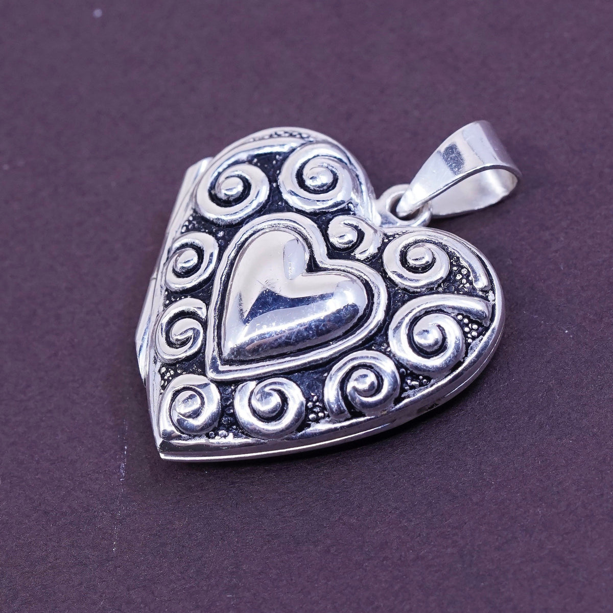 Sterling silver handmade pendant, 925 heart photo locket, love, courage