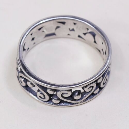 Size 10, Vtg Sterling Silver Handmade Ring 925 Silver Band w/ beads N Swirl