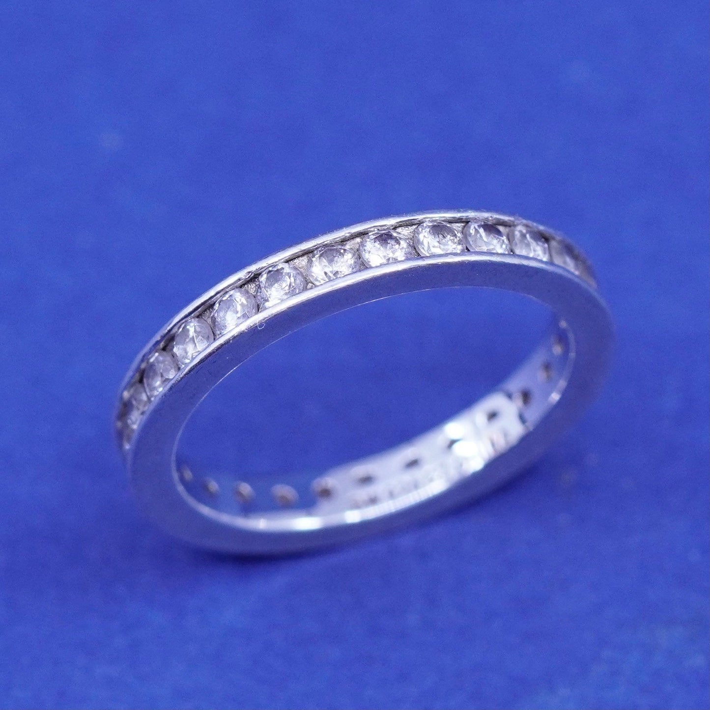Size 5, vintage Sterling silver engagement ring, 925 band with clear cz inlay