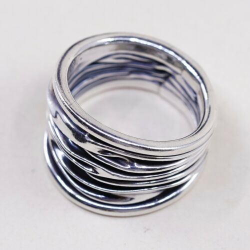 Size 8, Vtg Oxidized Mexico Sterling 925 Silver Handmade Wrinkly Ring Band