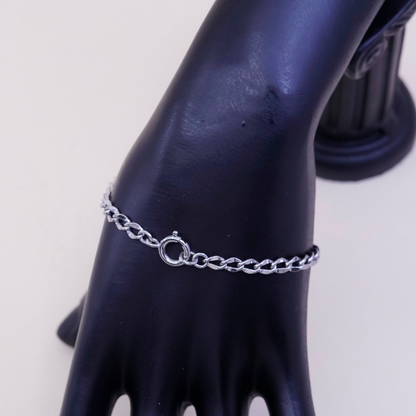 7”, 4mm, Vintage sterling 925 silver flatten curb bracelet