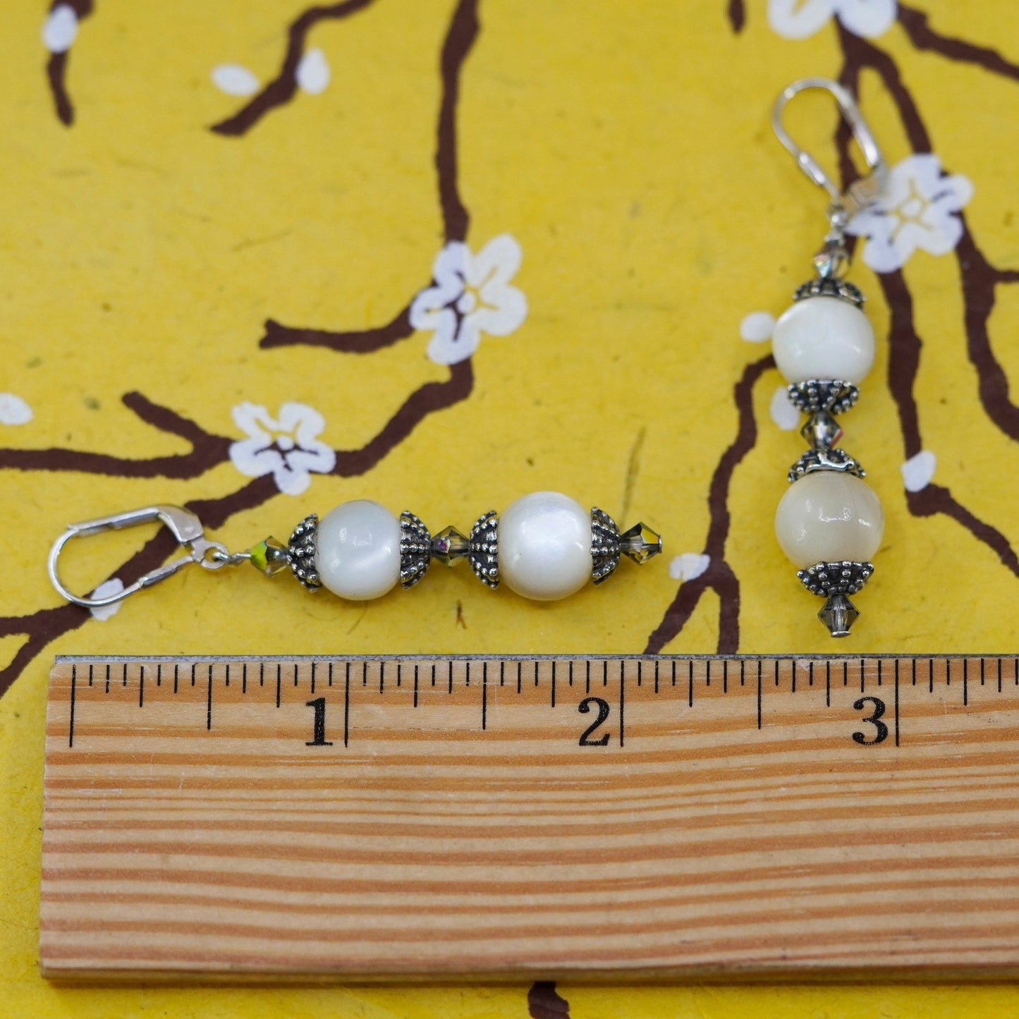 Vintage Sterling silver 925 handmade earrings with moonstone beads