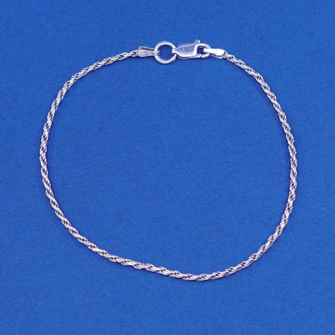 7.75", vtg sterling silver handmade bracelet, Italy 925 French rope chain