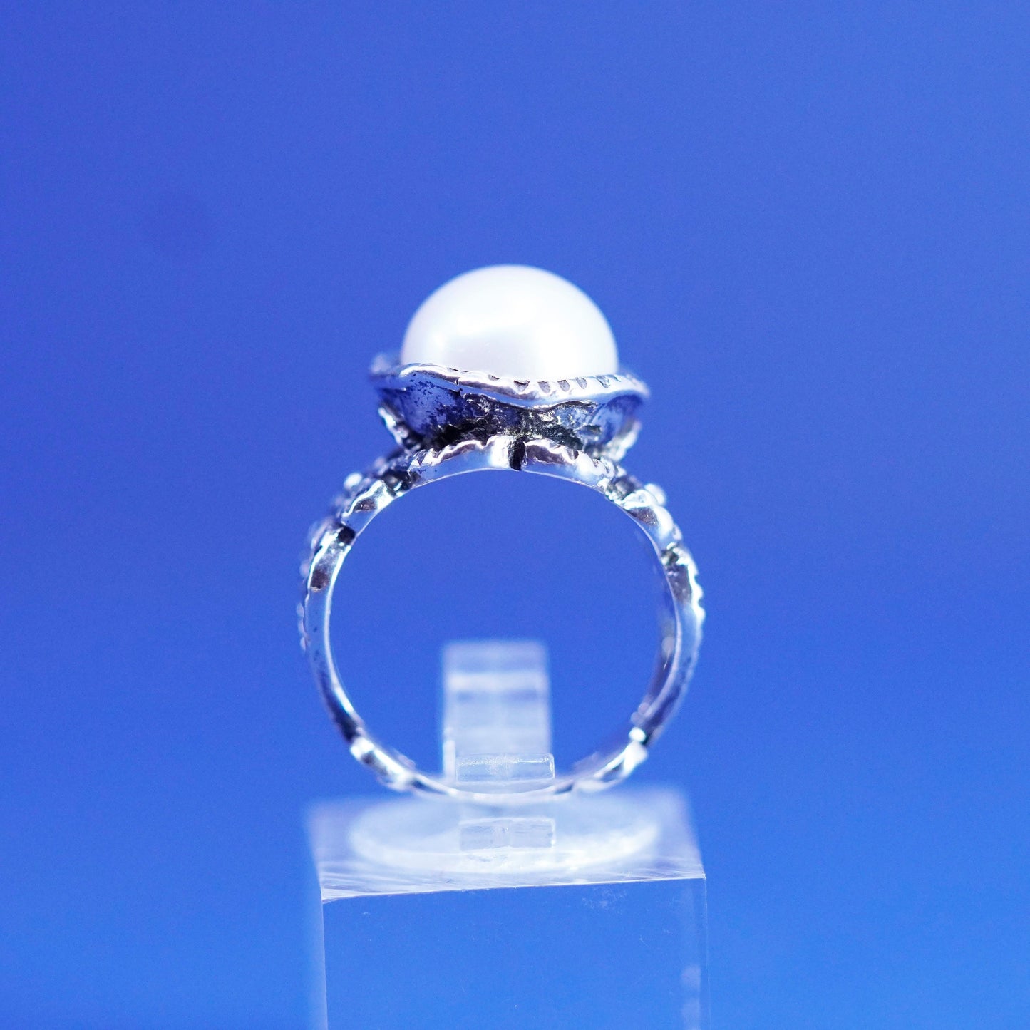Size 5.5, vtg Israel Shablool Didae Sterling silver handmade beaded ring pearl