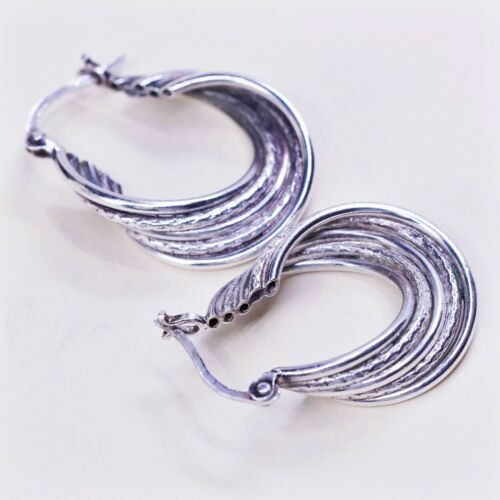 1”, Vtg Sterling Silver Handmade Hoops, Italy 925 Twisted earrings, Huggie