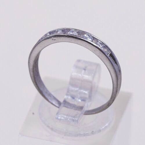 Sz 6.25, Vtg Sterling silver ring, 925 silver statement band w/ cz