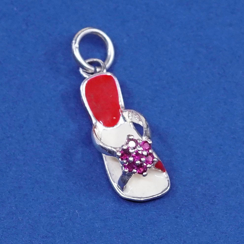 vtg enamel Sterling silver handmade pendant, 925 sandal, flip flop charm