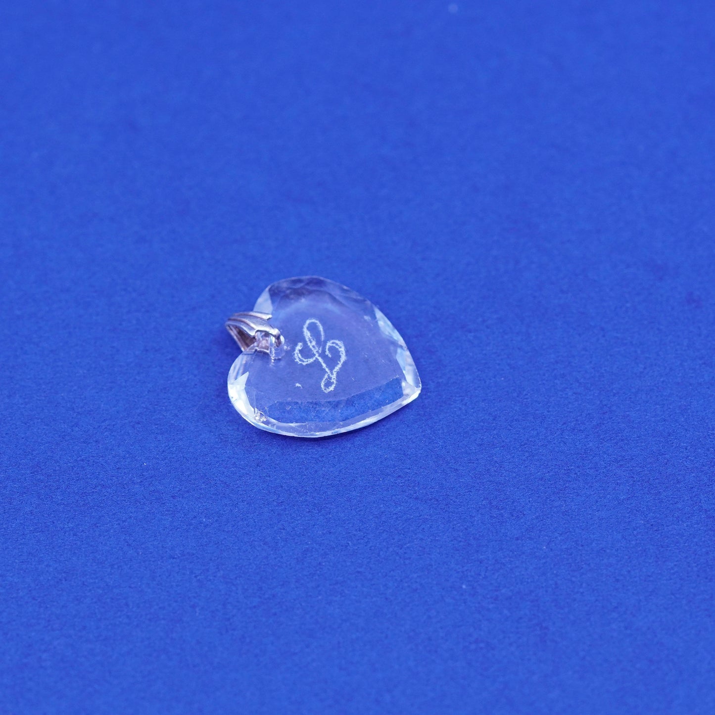 vtg Sterling 925 silver pendant with heart glass engraved letter initial “L”