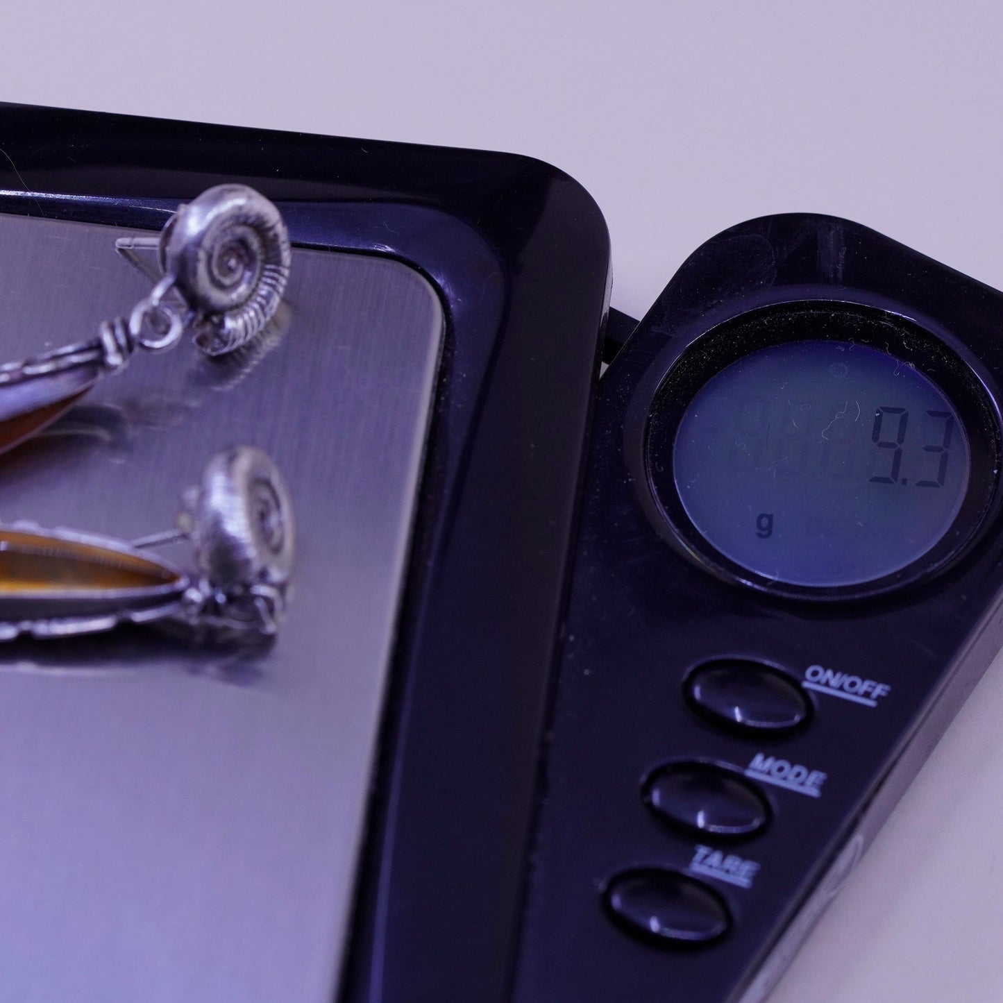 Vintage sterling 925 silver handmade shell earrings with Marquise honey Amber