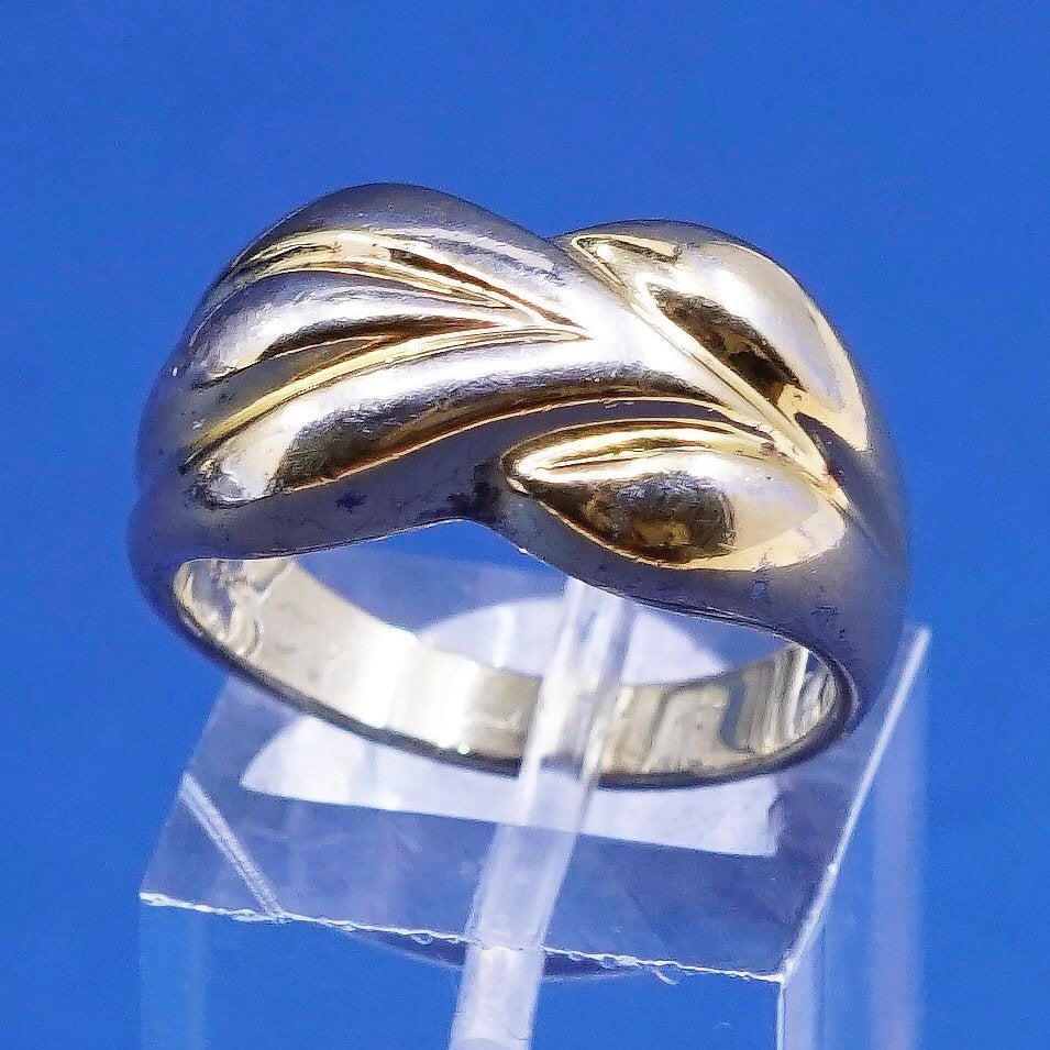 Size 7.5, vtg gold over sterling silver handmade ring, statement ribbed ring