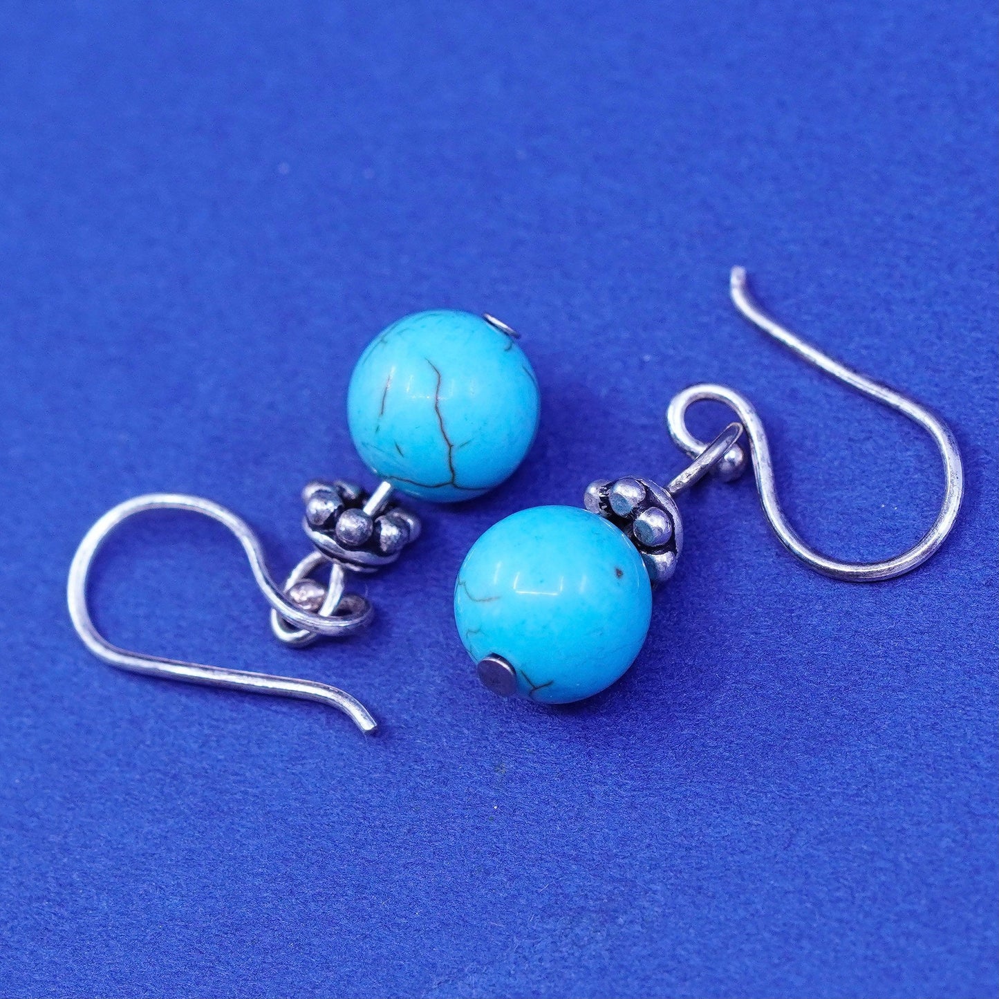 Vintage sterling silver handmade earrings, 925 hooks with turquoise beads