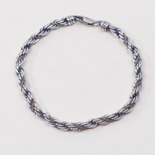 7.25”, 5mm, Vtg Precious Precious 925 14K Sterling Silver French Rope Bracelet