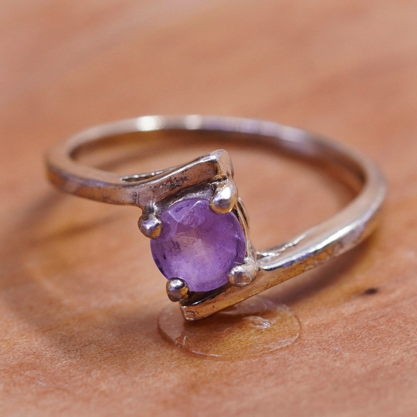 Size 7, vermeil gold over Sterling silver handmade ring, 925 band amethyst