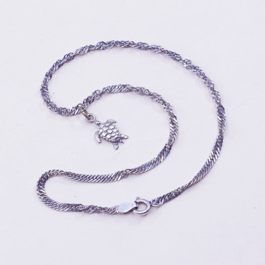 10”, vtg sterling silver bracelet, 925 twisted curb chain anklet turtle charm