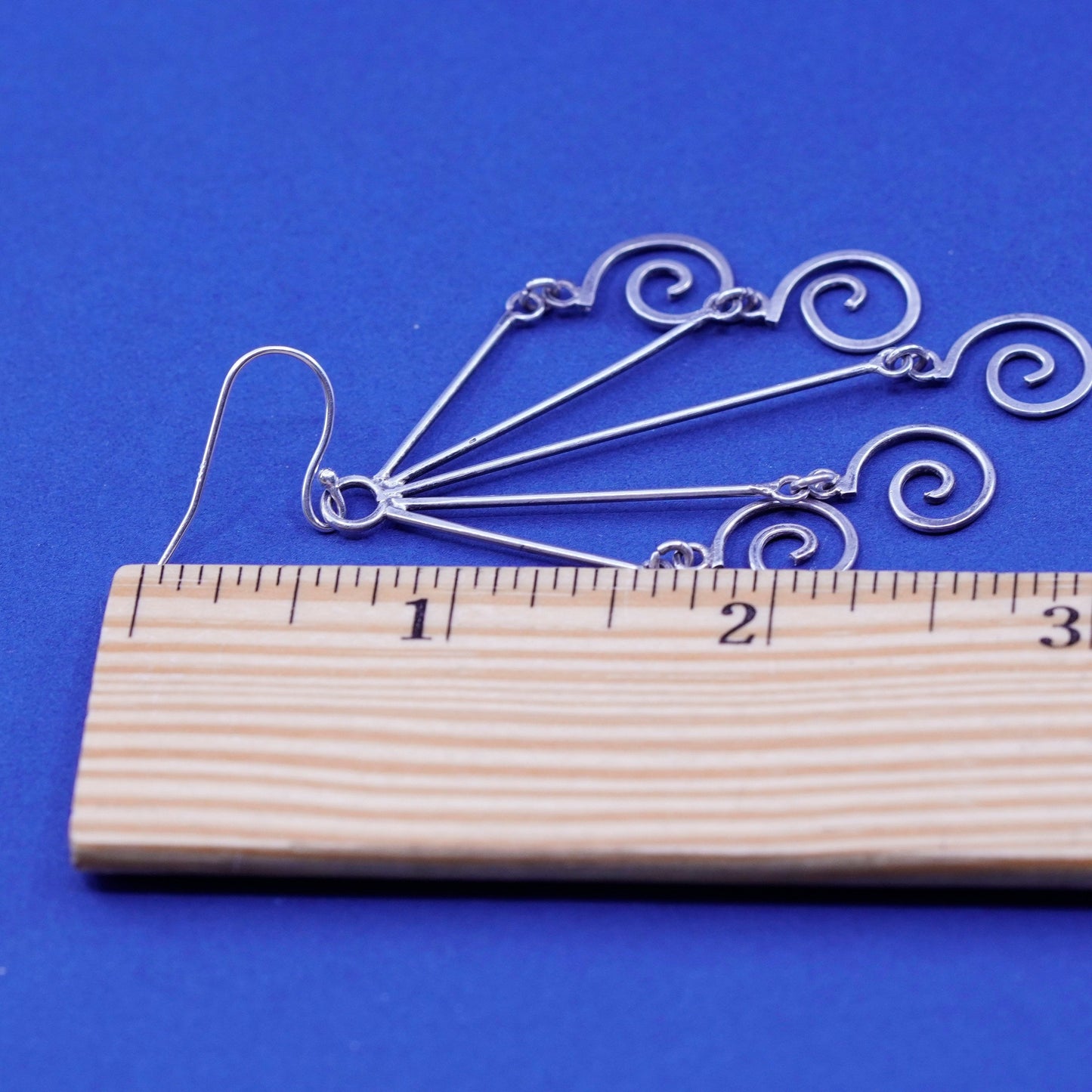 Vintage Sterling Silver handmade Earrings. 925 swirl dangles