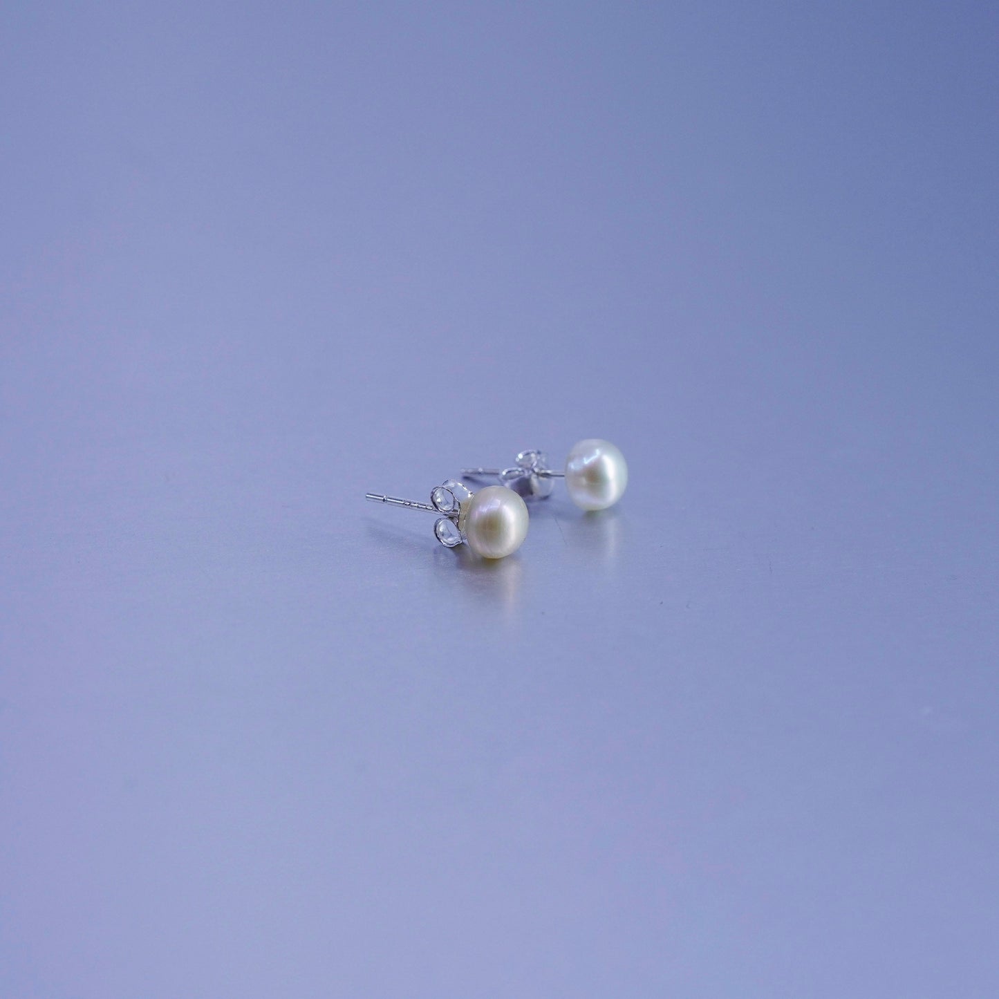 5mm, Vintage Sterling 925 silver handmade earrings, studs with pearl