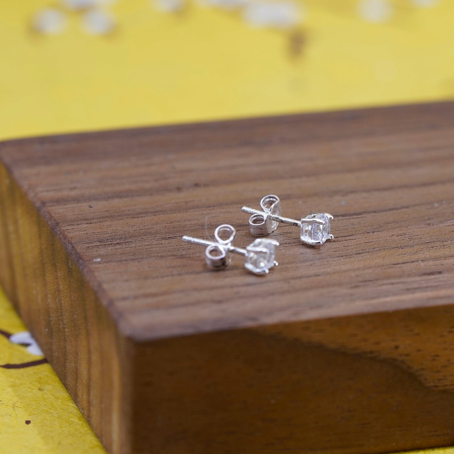 3mm, Vintage Sterling silver handmade earrings, 925 round cz studs