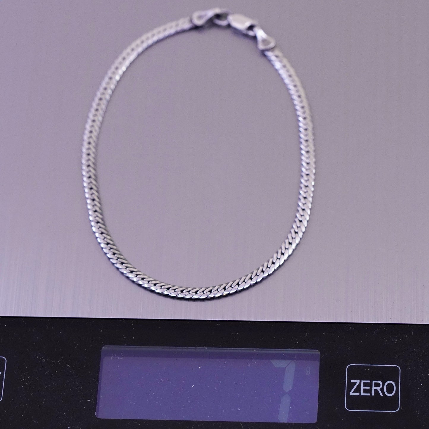 9”, 4mm, Vintage sterling silver flatten nugget bracelet, 925 chain anklet