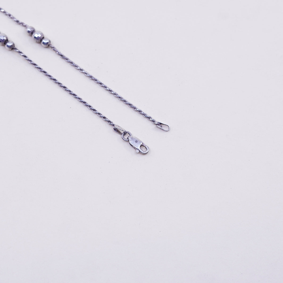 18” 1.6mm, vintage sterling silver necklace, 925 rope chain with beads