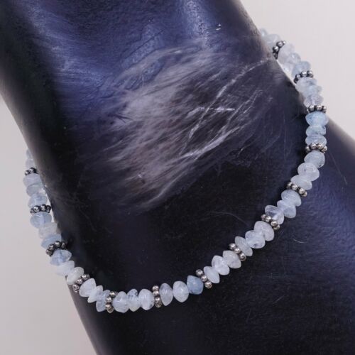 7.25”, Vintage Sterling Silver Handmade Bracelet, 925 Silver W/ Jade N Crystal