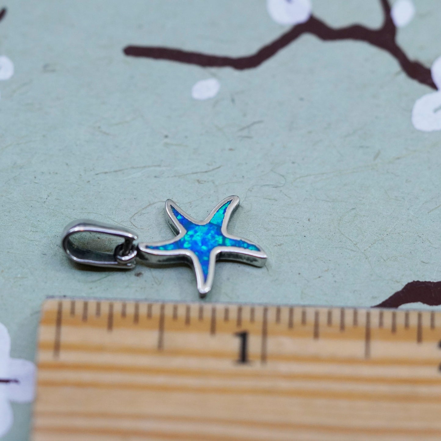 Vintage Sterling silver handmade pendant, 925 star starfish with opal inlay