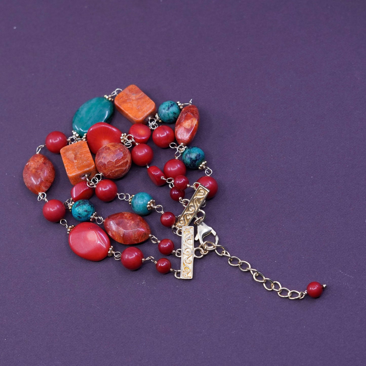 6.5” Lucas Lameth Luc vermeil gold 925 Sterling Silver bracelet turquoise Coral