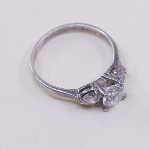 Sz 7, Vtg Sterling Silver Fashion Ring, 925 Silver Engagement Ring W/ Cz