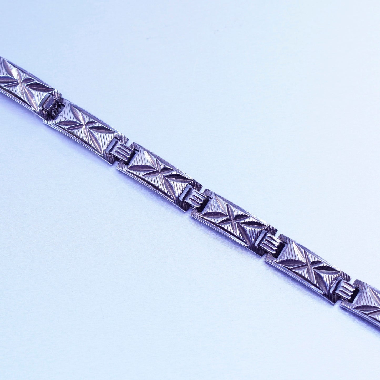 7”, vtg Italy Sterling 925 silver handmade bracelet, textured rectangular chain