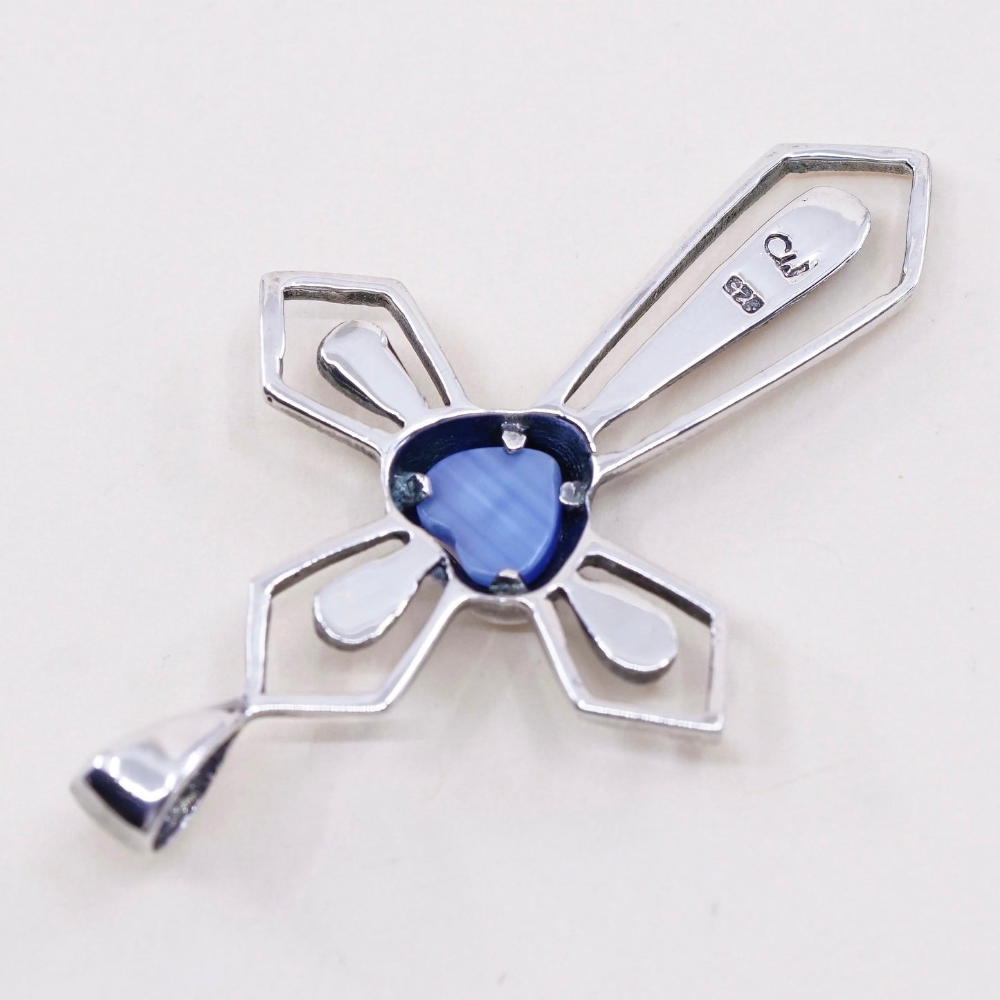 Vintage Sterling silver handmade pendant, Mexican 925 cross with blue tiger eye