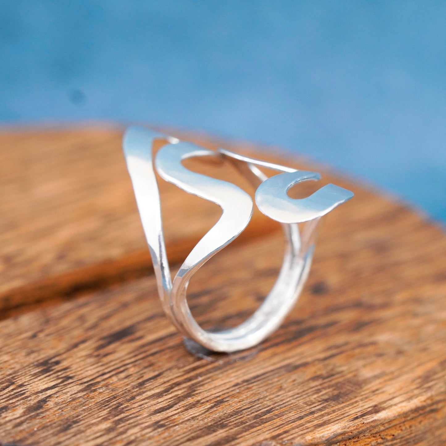 Size 8, Sterling silver wrapped ring, modern 925 silver double heart wrap band
