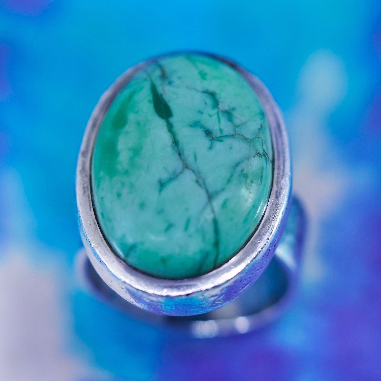 Size 8, vintage mexico Sterling 925 silver handmade ring with turquoise