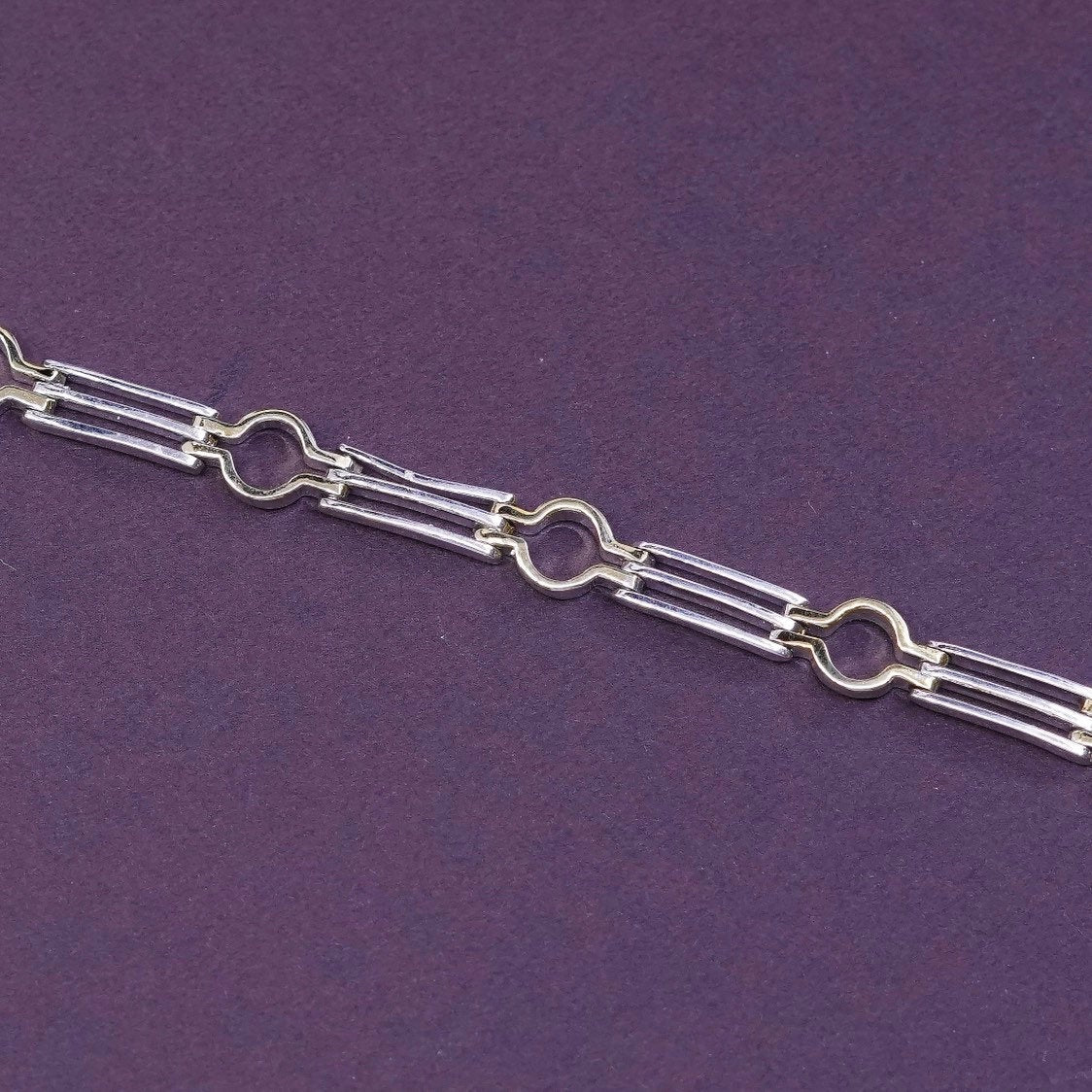 7", two Tone modern Sterling silver handmade tennis bracelet, 925 chain