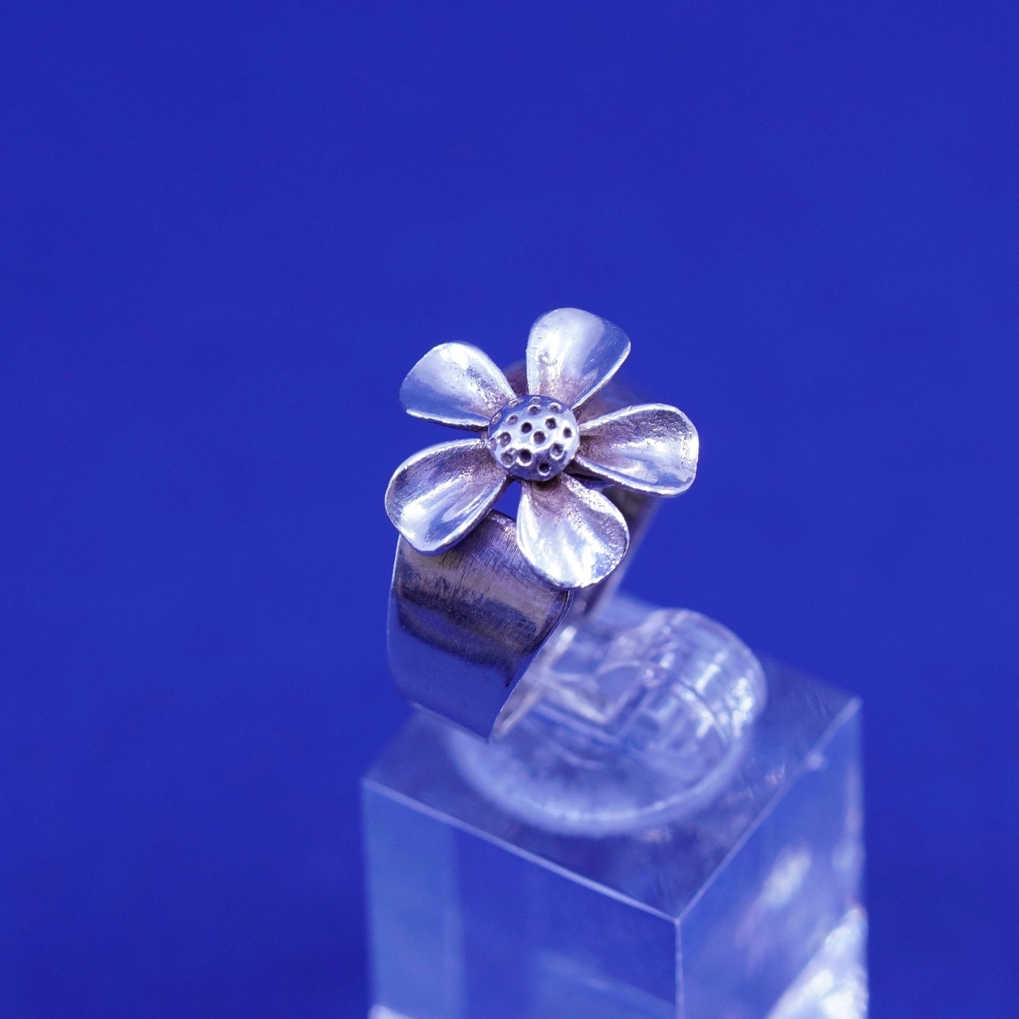 Size adjustable, vintage Sterling silver handmade ring, 925 plumeria flower