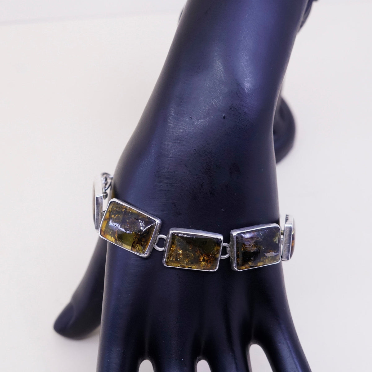 6.75+1”, Vintage sterling 925 silver handmade bracelet with amber
