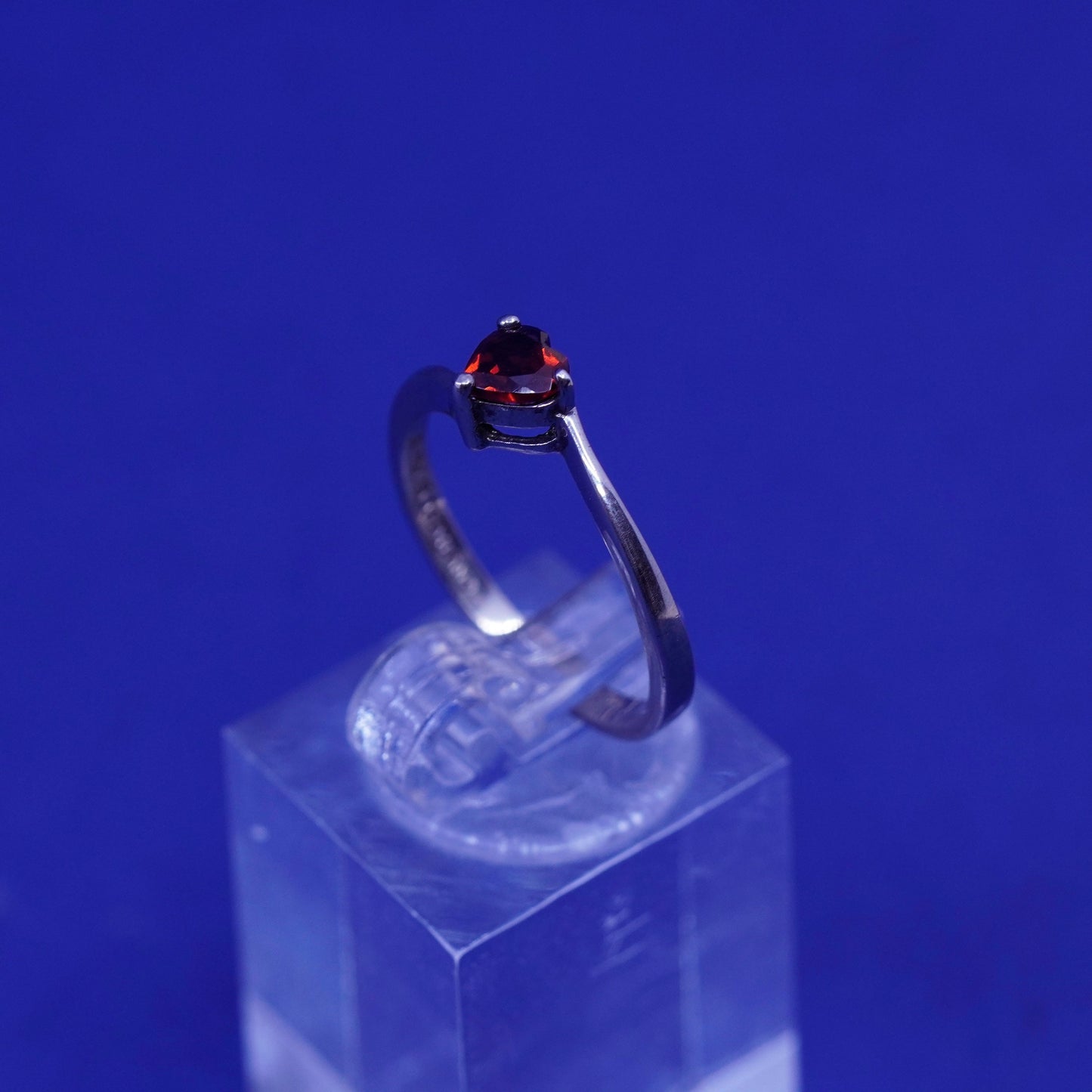 Size 7.25, vintage Sterling 925 silver handmade ring, 925 band with heart ruby